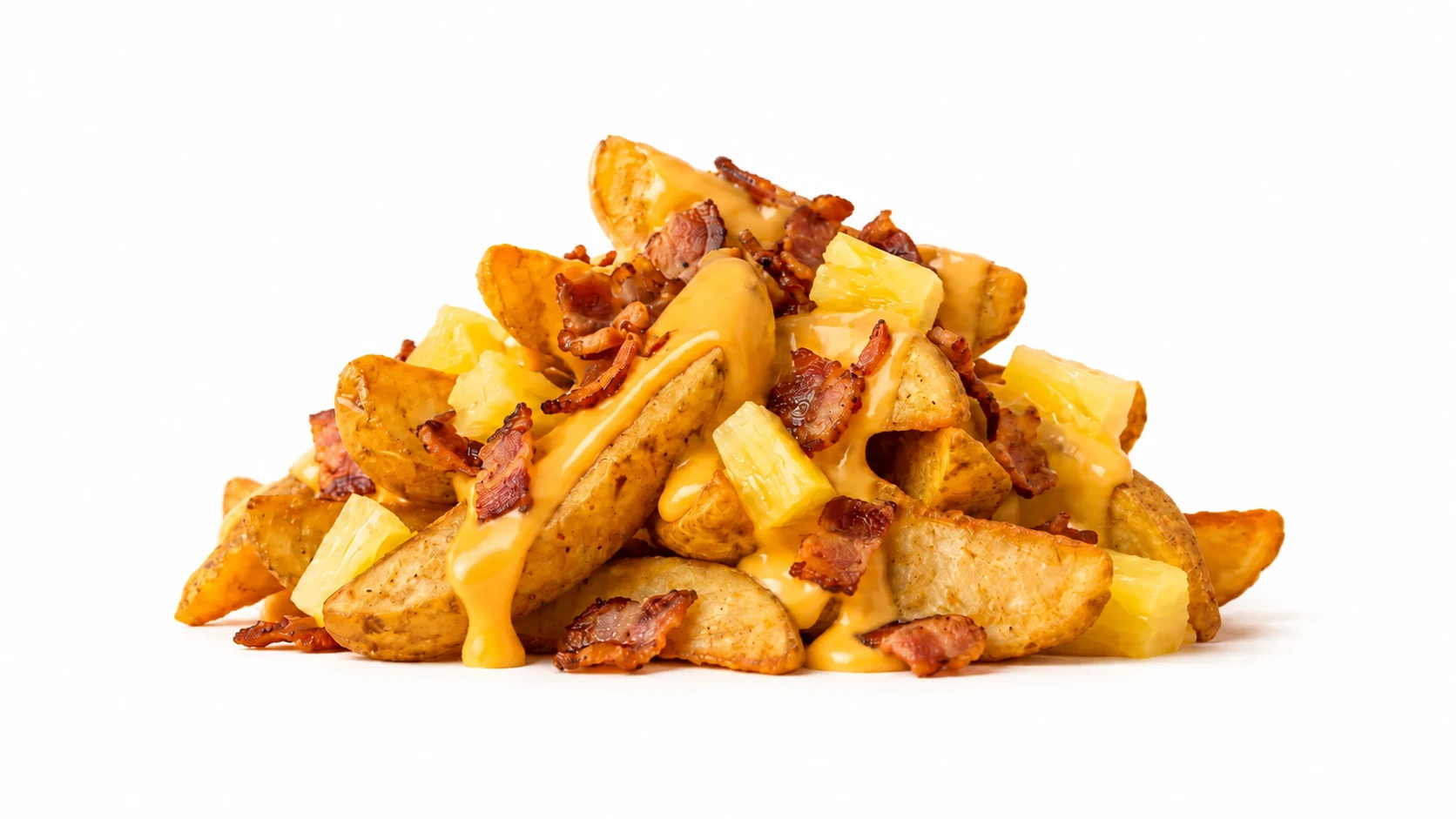Papas Gajo Lunares con queso tocino y piña Moon Burger